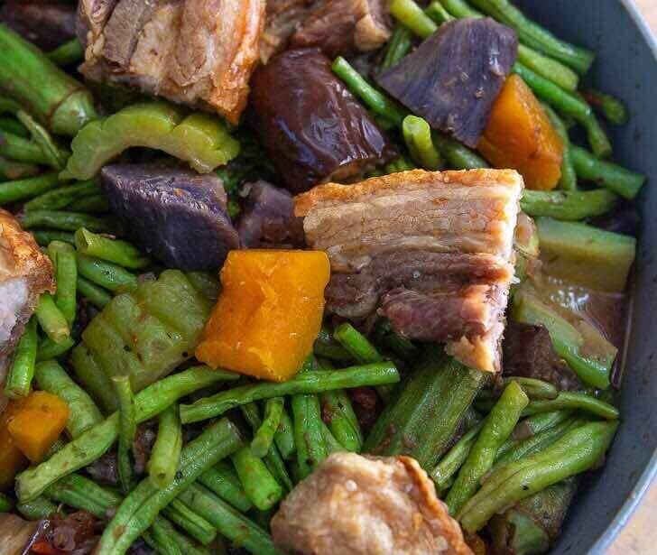 Crispy Air Fried Liempo Pinakbet with Ube Recipe