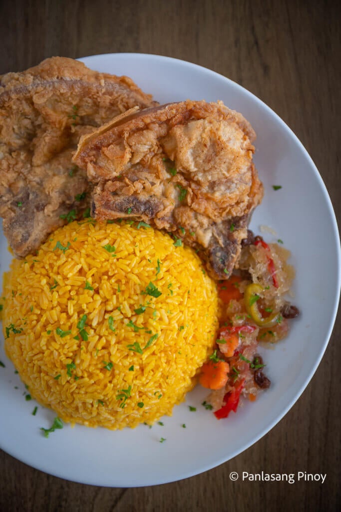 Fried Pork chop with Java rice and Atchara