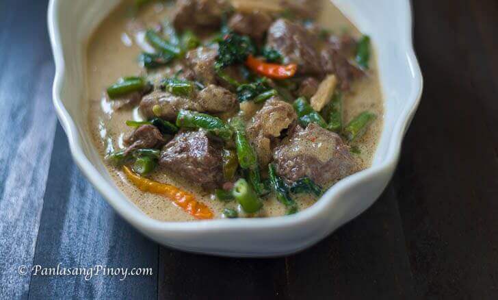 ginataang baka with green beans and spinach