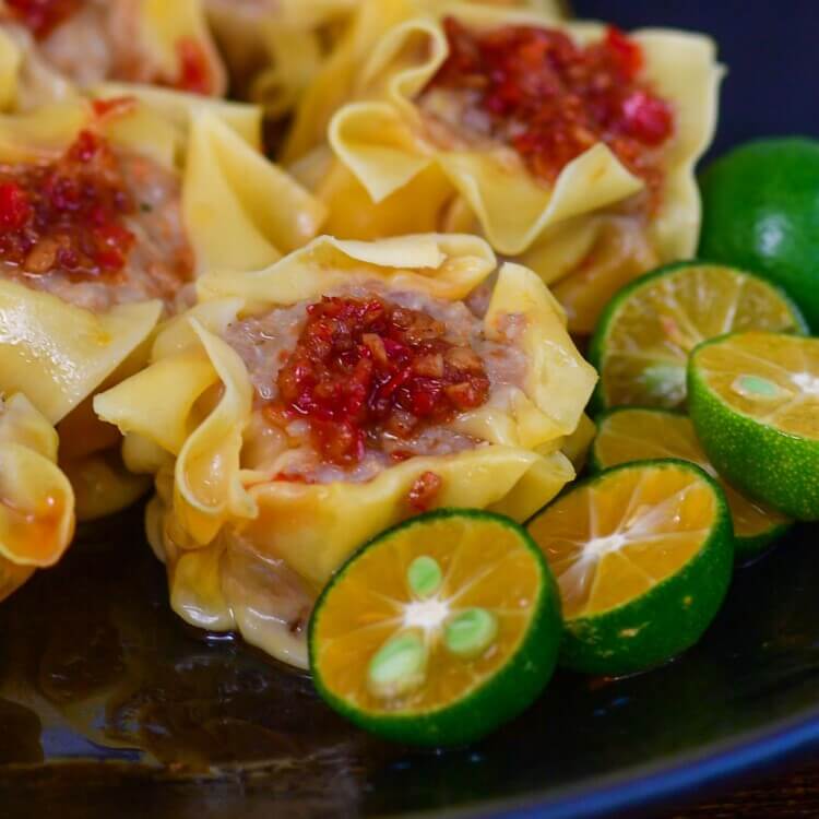 pork and shrimp siomai with chili oil