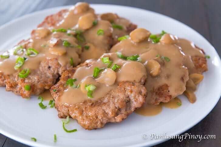 pork burger steak with mushroom gravy