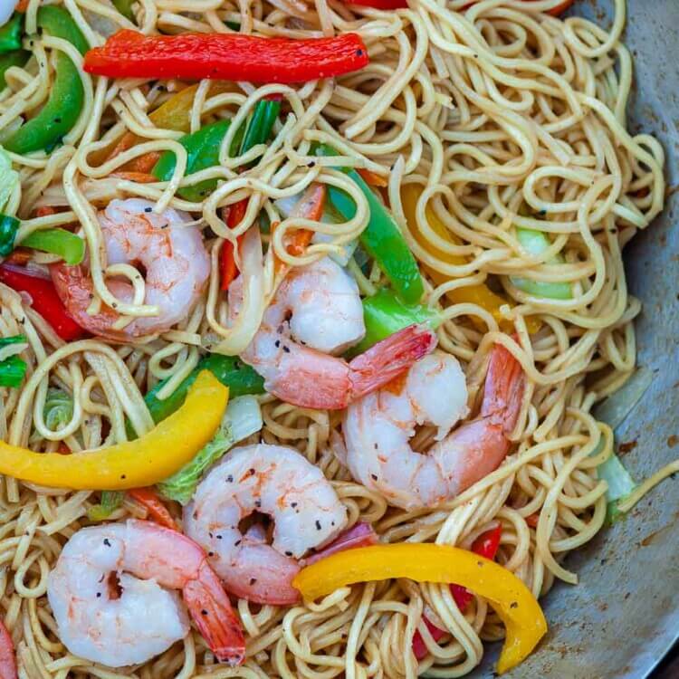 Shrimp pancit canton top left view