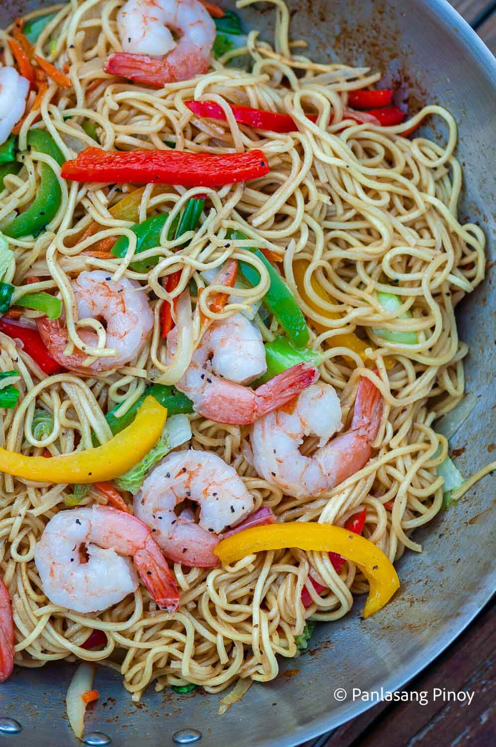 Shrimp pancit canton top left view